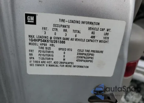 2001 Buick Lesabre Custom z USA, uszkodzony, nr VIN 1G4HP54K61U261386